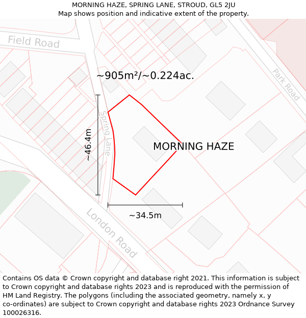 MORNING HAZE, SPRING LANE, STROUD, GL5 2JU: Plot and title map