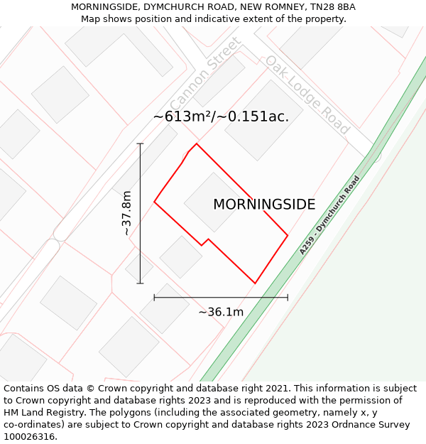 MORNINGSIDE, DYMCHURCH ROAD, NEW ROMNEY, TN28 8BA: Plot and title map