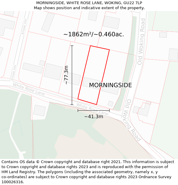 MORNINGSIDE, WHITE ROSE LANE, WOKING, GU22 7LP: Plot and title map