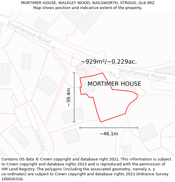 MORTIMER HOUSE, WALKLEY WOOD, NAILSWORTH, STROUD, GL6 0RZ: Plot and title map