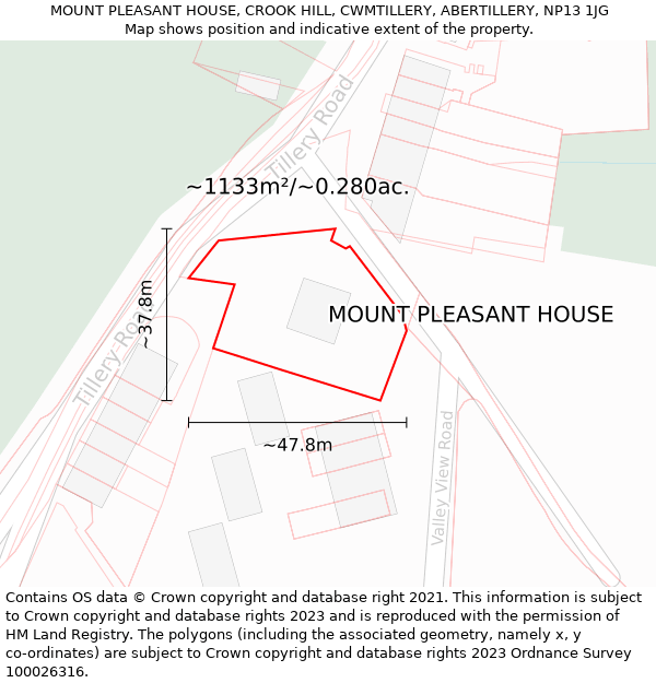 MOUNT PLEASANT HOUSE, CROOK HILL, CWMTILLERY, ABERTILLERY, NP13 1JG: Plot and title map