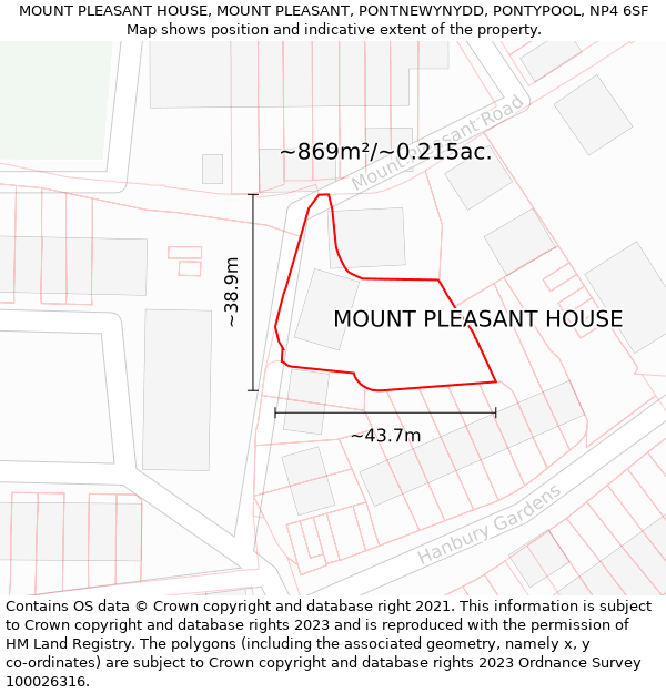 MOUNT PLEASANT HOUSE, MOUNT PLEASANT, PONTNEWYNYDD, PONTYPOOL, NP4 6SF: Plot and title map