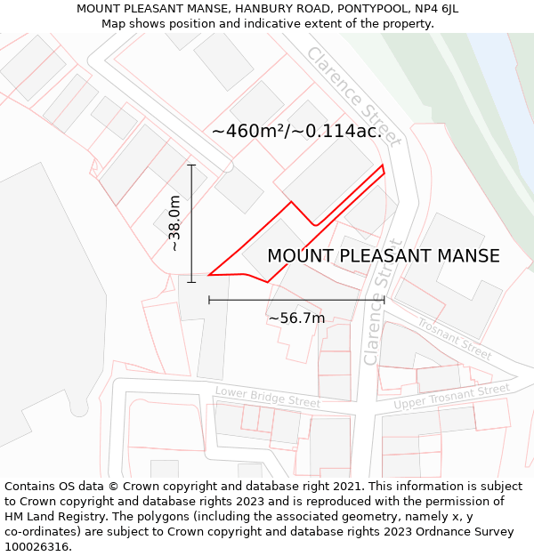 MOUNT PLEASANT MANSE, HANBURY ROAD, PONTYPOOL, NP4 6JL: Plot and title map