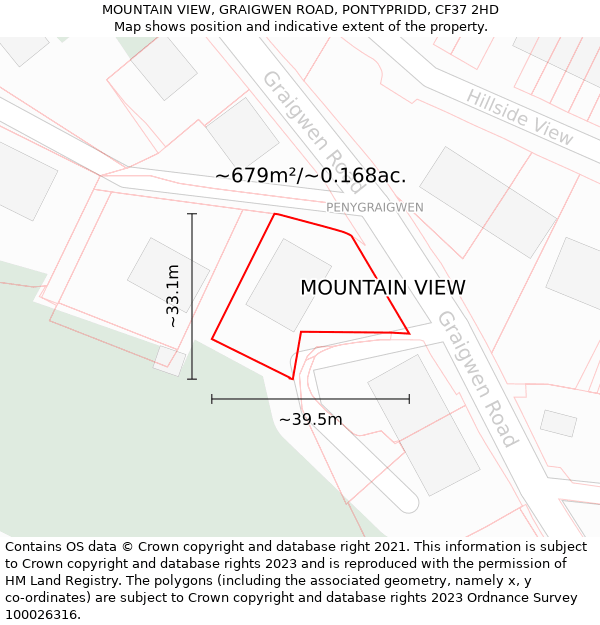 MOUNTAIN VIEW, GRAIGWEN ROAD, PONTYPRIDD, CF37 2HD: Plot and title map