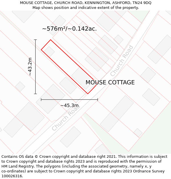 MOUSE COTTAGE, CHURCH ROAD, KENNINGTON, ASHFORD, TN24 9DQ: Plot and title map