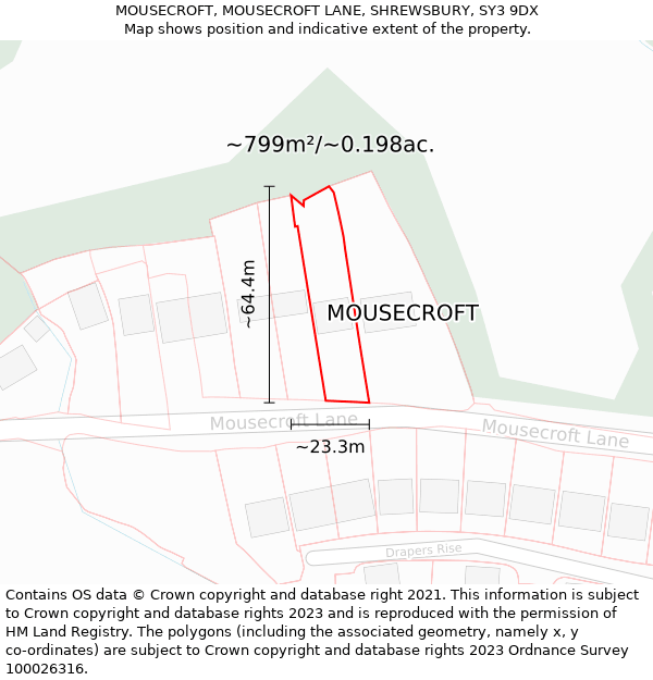 MOUSECROFT, MOUSECROFT LANE, SHREWSBURY, SY3 9DX: Plot and title map