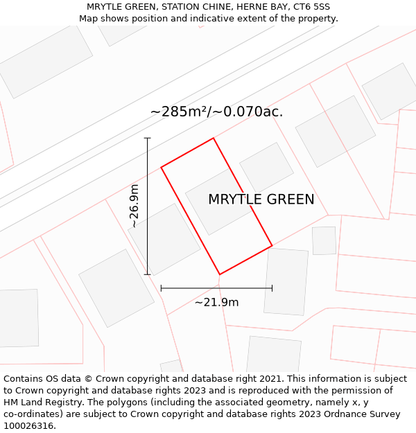 MRYTLE GREEN, STATION CHINE, HERNE BAY, CT6 5SS: Plot and title map