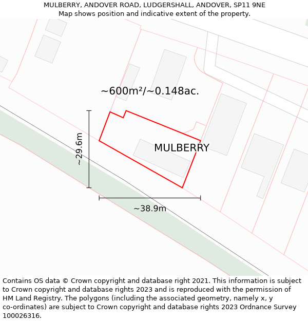 MULBERRY, ANDOVER ROAD, LUDGERSHALL, ANDOVER, SP11 9NE: Plot and title map