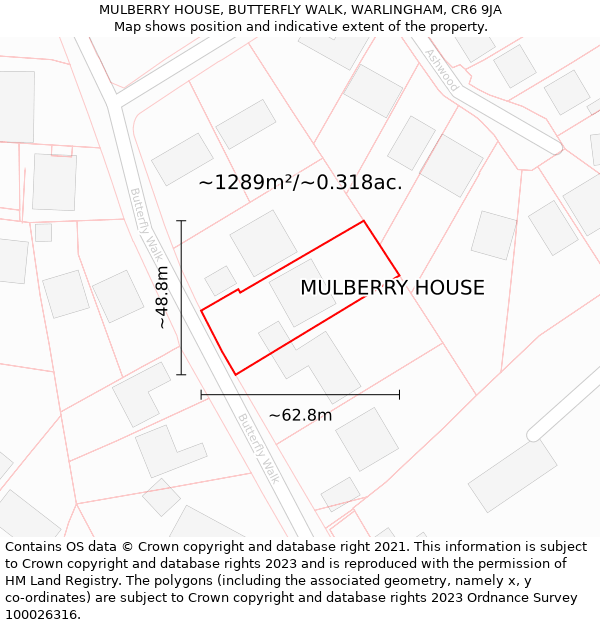 MULBERRY HOUSE, BUTTERFLY WALK, WARLINGHAM, CR6 9JA: Plot and title map
