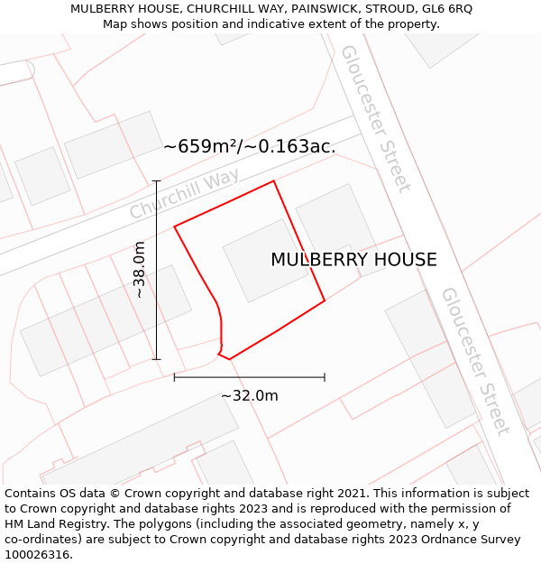 MULBERRY HOUSE, CHURCHILL WAY, PAINSWICK, STROUD, GL6 6RQ: Plot and title map