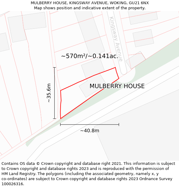 MULBERRY HOUSE, KINGSWAY AVENUE, WOKING, GU21 6NX: Plot and title map