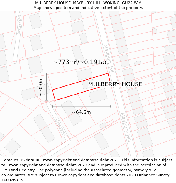 MULBERRY HOUSE, MAYBURY HILL, WOKING, GU22 8AA: Plot and title map