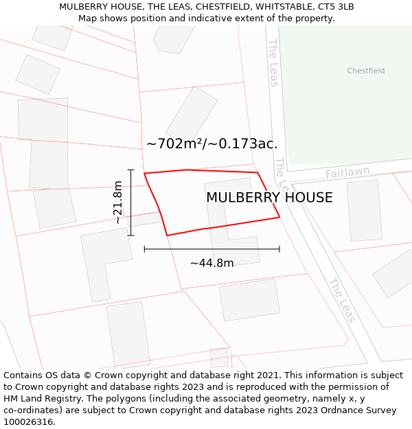 MULBERRY HOUSE, THE LEAS, CHESTFIELD, WHITSTABLE, CT5 3LB: Plot and title map