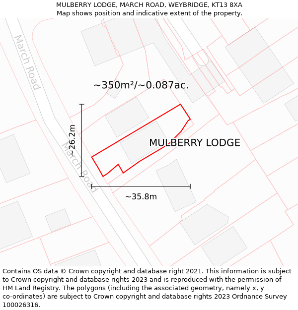 MULBERRY LODGE, MARCH ROAD, WEYBRIDGE, KT13 8XA: Plot and title map