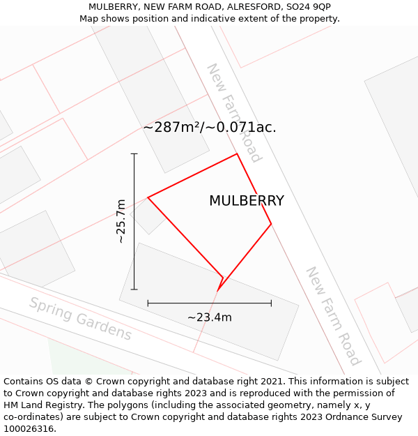 MULBERRY, NEW FARM ROAD, ALRESFORD, SO24 9QP: Plot and title map
