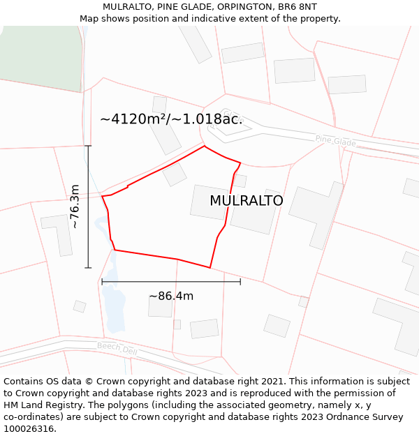 MULRALTO, PINE GLADE, ORPINGTON, BR6 8NT: Plot and title map