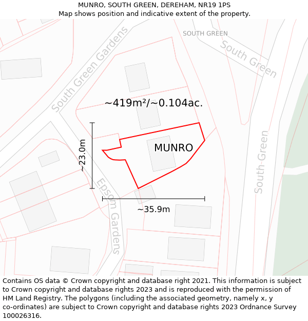 MUNRO, SOUTH GREEN, DEREHAM, NR19 1PS: Plot and title map