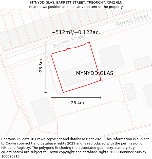 MYNYDD GLAS, BARRETT STREET, TREORCHY, CF42 6LN: Plot and title map