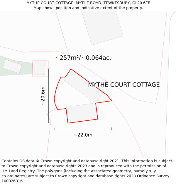 MYTHE COURT COTTAGE, MYTHE ROAD, TEWKESBURY, GL20 6EB: Plot and title map