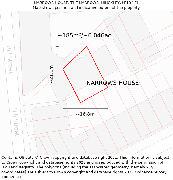 NARROWS HOUSE, THE NARROWS, HINCKLEY, LE10 1EH: Plot and title map