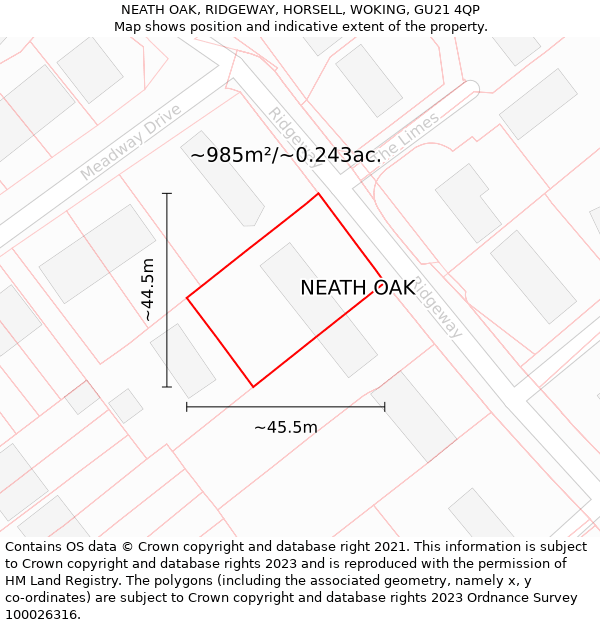 NEATH OAK, RIDGEWAY, HORSELL, WOKING, GU21 4QP: Plot and title map