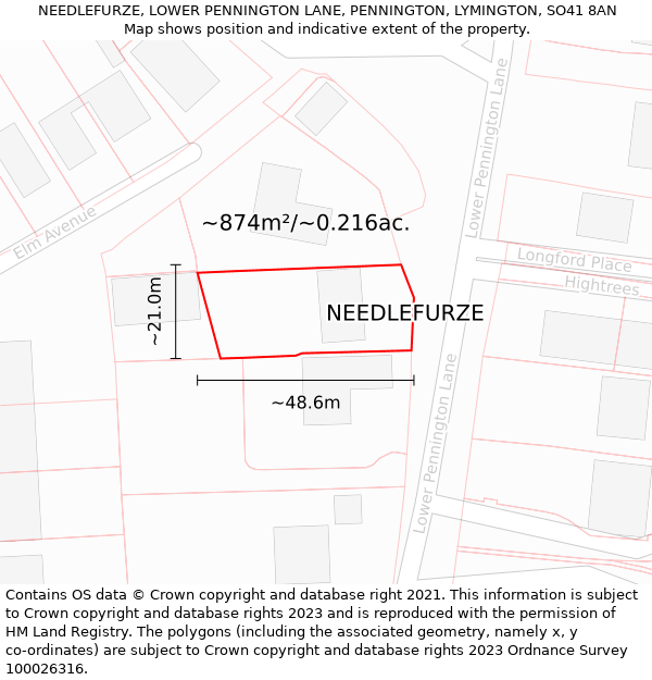 NEEDLEFURZE, LOWER PENNINGTON LANE, PENNINGTON, LYMINGTON, SO41 8AN: Plot and title map