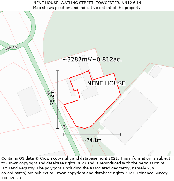 NENE HOUSE, WATLING STREET, TOWCESTER, NN12 6HN: Plot and title map