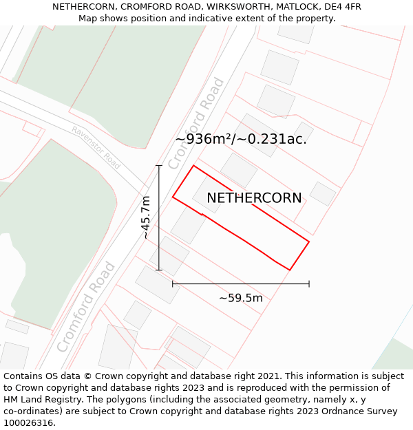 NETHERCORN, CROMFORD ROAD, WIRKSWORTH, MATLOCK, DE4 4FR: Plot and title map