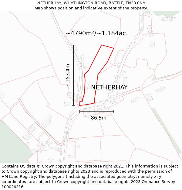 NETHERHAY, WHATLINGTON ROAD, BATTLE, TN33 0NA: Plot and title map