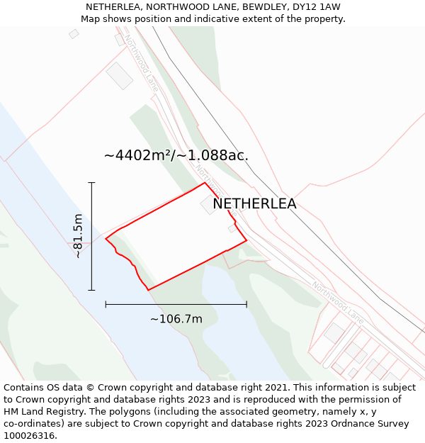 NETHERLEA, NORTHWOOD LANE, BEWDLEY, DY12 1AW: Plot and title map