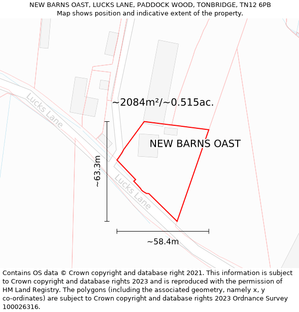 NEW BARNS OAST, LUCKS LANE, PADDOCK WOOD, TONBRIDGE, TN12 6PB: Plot and title map