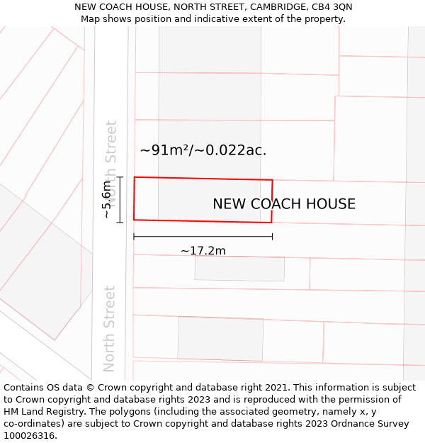 NEW COACH HOUSE, NORTH STREET, CAMBRIDGE, CB4 3QN: Plot and title map