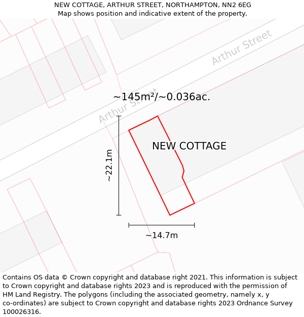 NEW COTTAGE, ARTHUR STREET, NORTHAMPTON, NN2 6EG: Plot and title map