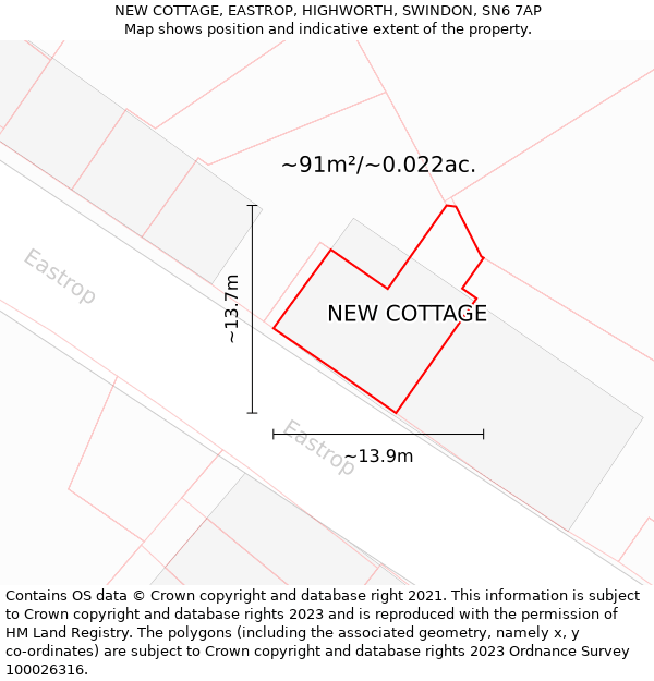 NEW COTTAGE, EASTROP, HIGHWORTH, SWINDON, SN6 7AP: Plot and title map