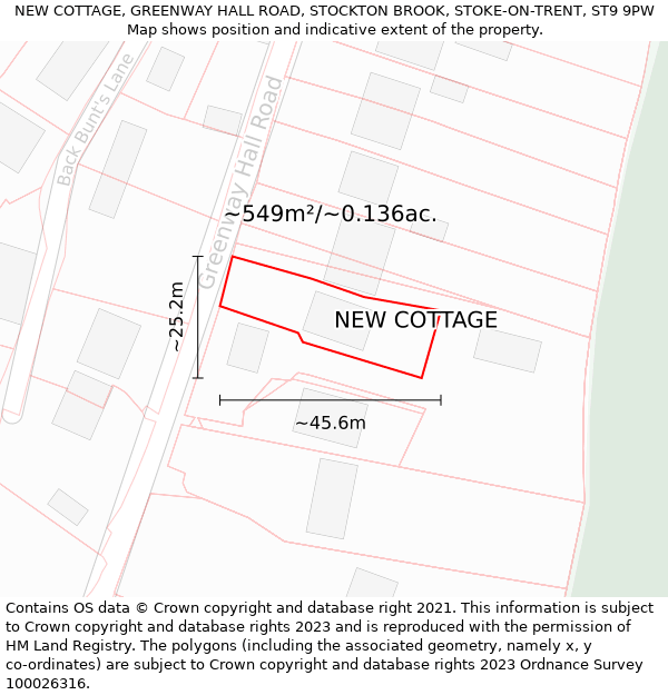 NEW COTTAGE, GREENWAY HALL ROAD, STOCKTON BROOK, STOKE-ON-TRENT, ST9 9PW: Plot and title map
