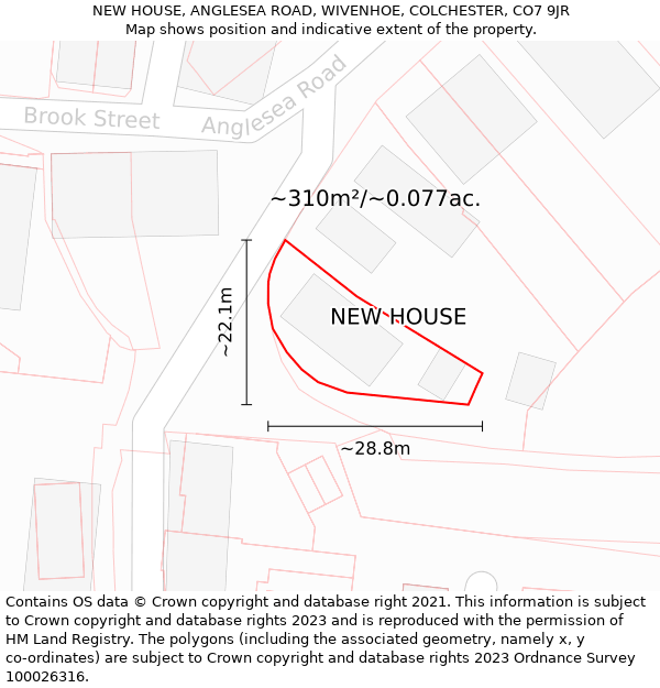 NEW HOUSE, ANGLESEA ROAD, WIVENHOE, COLCHESTER, CO7 9JR: Plot and title map