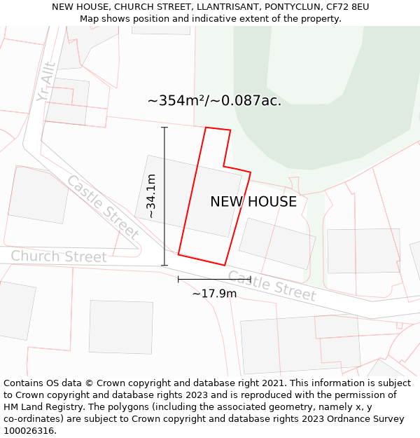 NEW HOUSE, CHURCH STREET, LLANTRISANT, PONTYCLUN, CF72 8EU: Plot and title map