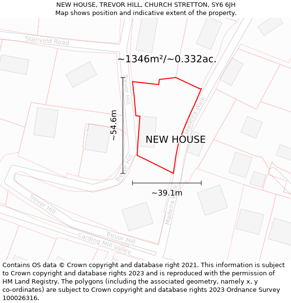 NEW HOUSE, TREVOR HILL, CHURCH STRETTON, SY6 6JH: Plot and title map