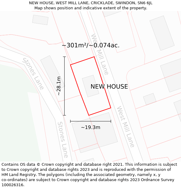 NEW HOUSE, WEST MILL LANE, CRICKLADE, SWINDON, SN6 6JL: Plot and title map