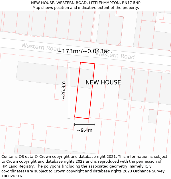 NEW HOUSE, WESTERN ROAD, LITTLEHAMPTON, BN17 5NP: Plot and title map