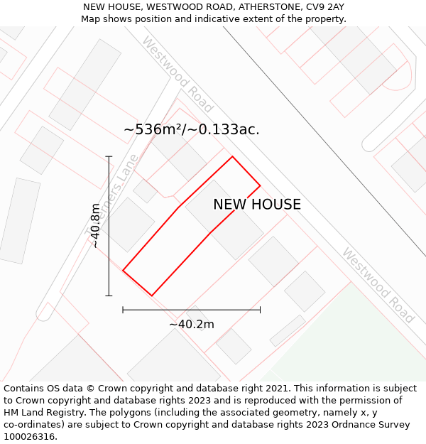 NEW HOUSE, WESTWOOD ROAD, ATHERSTONE, CV9 2AY: Plot and title map