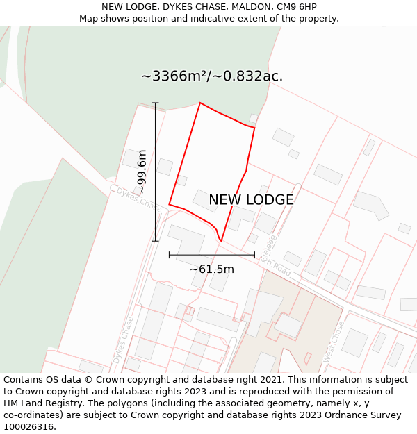 NEW LODGE, DYKES CHASE, MALDON, CM9 6HP: Plot and title map