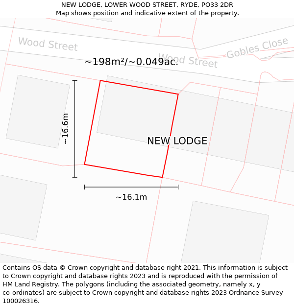 NEW LODGE, LOWER WOOD STREET, RYDE, PO33 2DR: Plot and title map