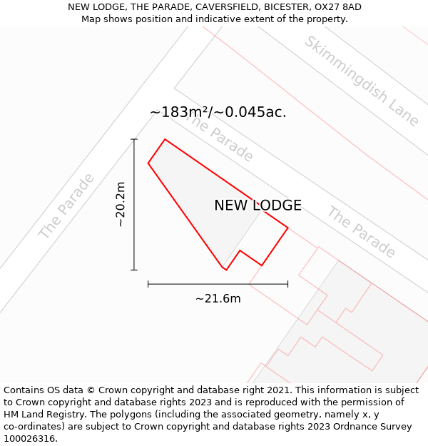 NEW LODGE, THE PARADE, CAVERSFIELD, BICESTER, OX27 8AD: Plot and title map