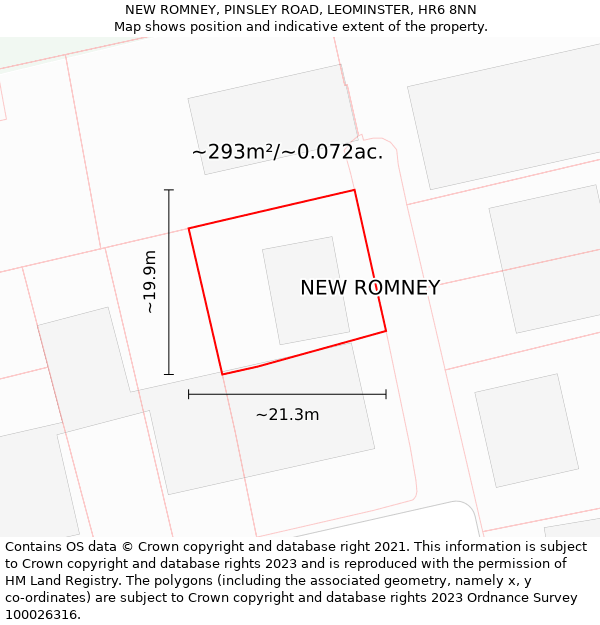 NEW ROMNEY, PINSLEY ROAD, LEOMINSTER, HR6 8NN: Plot and title map