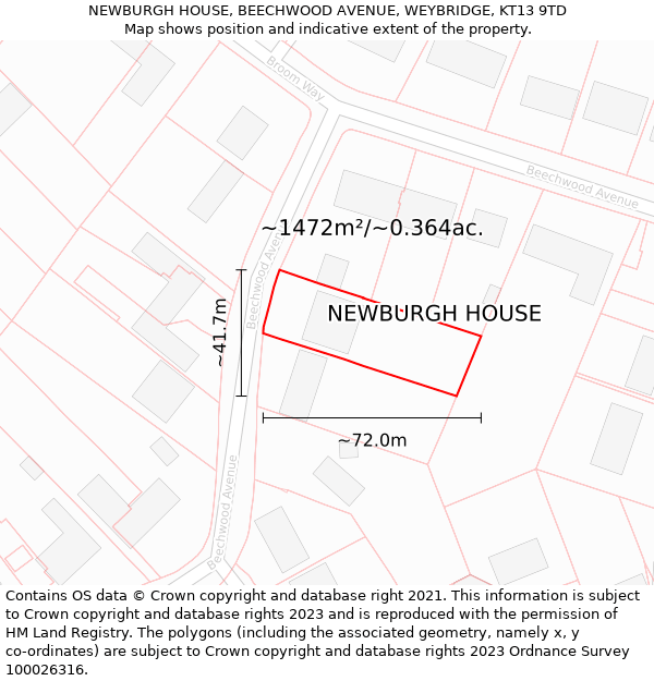 NEWBURGH HOUSE, BEECHWOOD AVENUE, WEYBRIDGE, KT13 9TD: Plot and title map