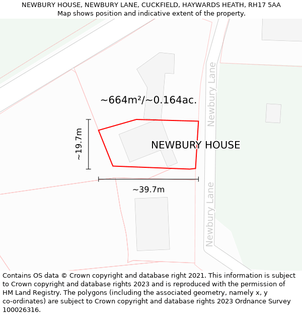 NEWBURY HOUSE, NEWBURY LANE, CUCKFIELD, HAYWARDS HEATH, RH17 5AA: Plot and title map