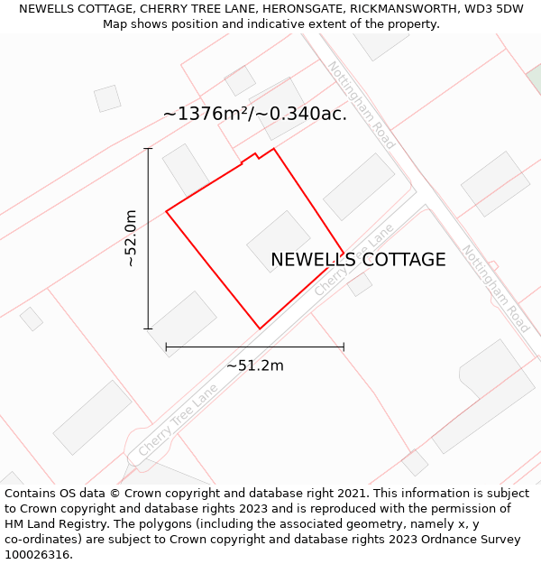 NEWELLS COTTAGE, CHERRY TREE LANE, HERONSGATE, RICKMANSWORTH, WD3 5DW: Plot and title map