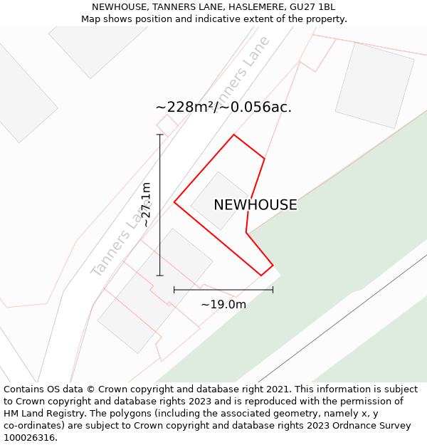 NEWHOUSE, TANNERS LANE, HASLEMERE, GU27 1BL: Plot and title map