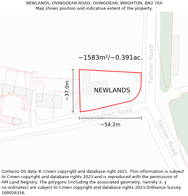 NEWLANDS, OVINGDEAN ROAD, OVINGDEAN, BRIGHTON, BN2 7AA: Plot and title map